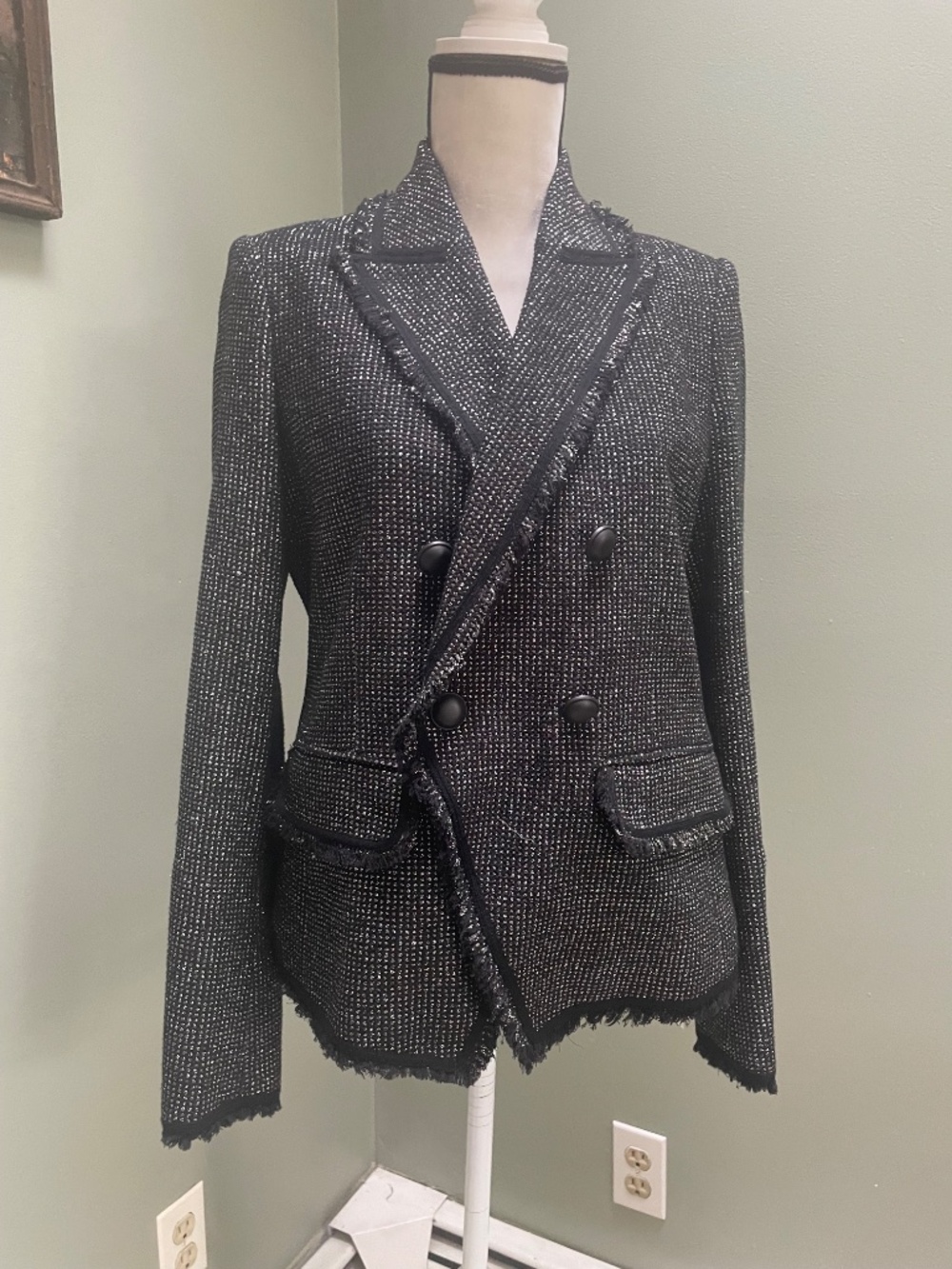 Veronica Beard Black Tweed Double-Breasted Blazer - Picture 4 of 8